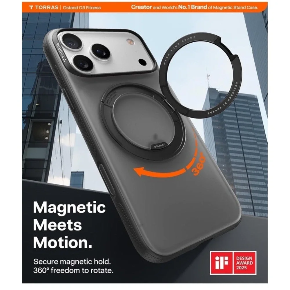TORRAS 360 Magnetic Stand for iPhone 17 Pro Max Case,‎ [Fit for MagSafe]- Black